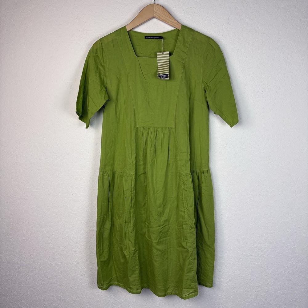 Gudrun Sjoden S Shift Dress 100% Organic Cotton Short Sleeve Green Peasant Boho